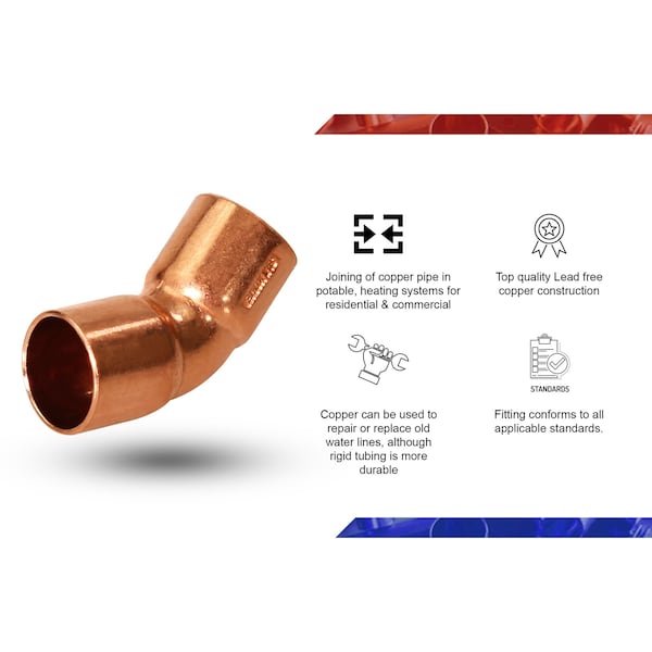 Copper CxC 45Â° Elbow Fitting With 2 Solder Cups 1/2''